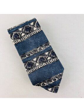 Henry Grethel Blue Gray Bands Design 100% Italian Silk Necktie Tie
